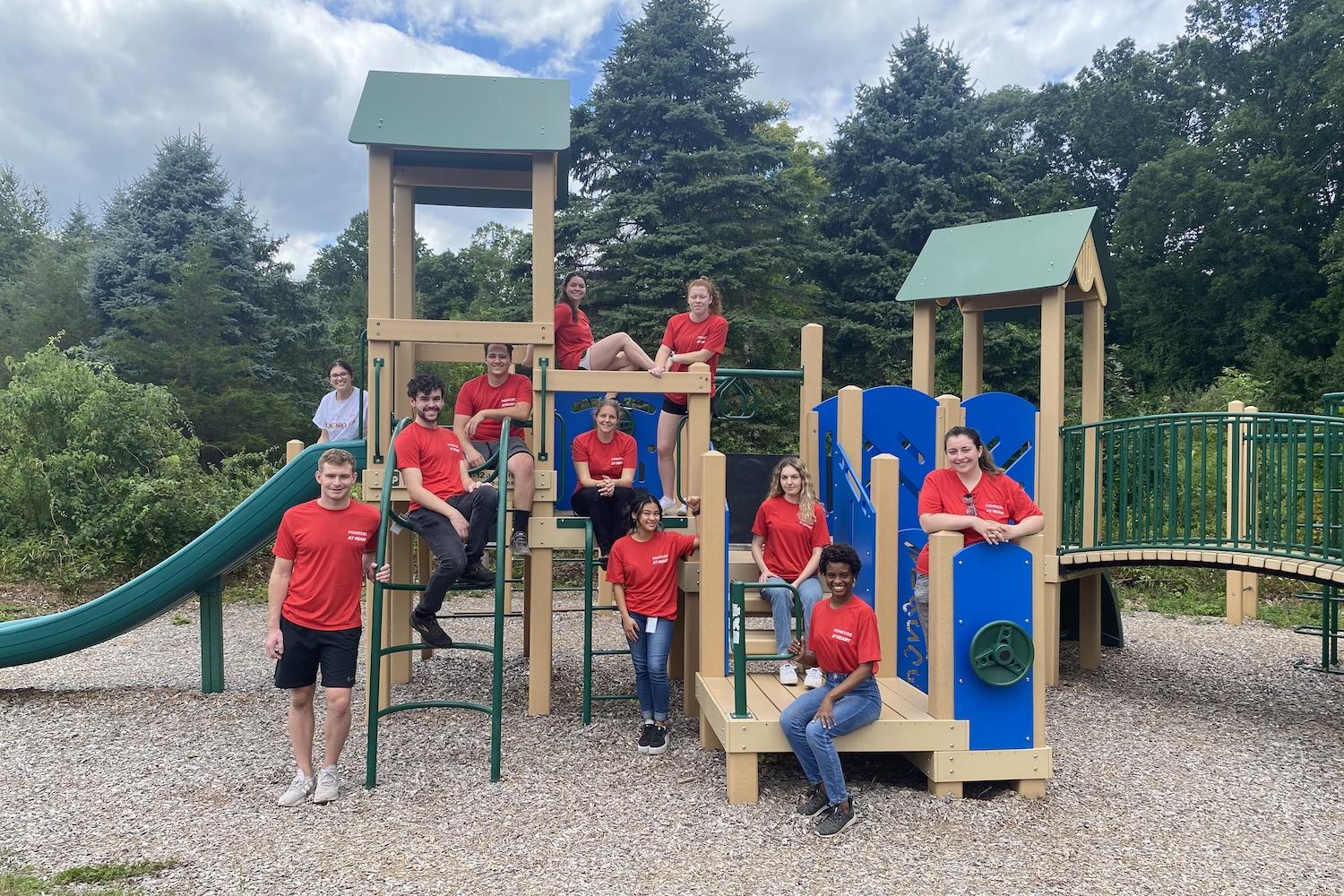 Trumbull Nature and Arts Center nonprofit team on playground