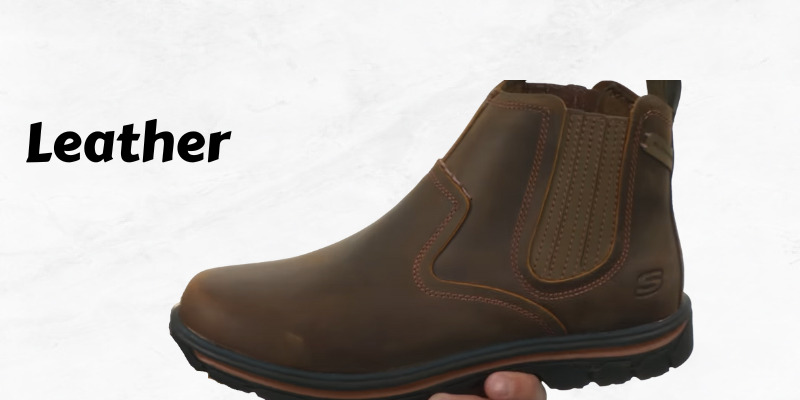 leather material of Sketcher’s Cushioned Rubber Work Shoes for Concrete Work