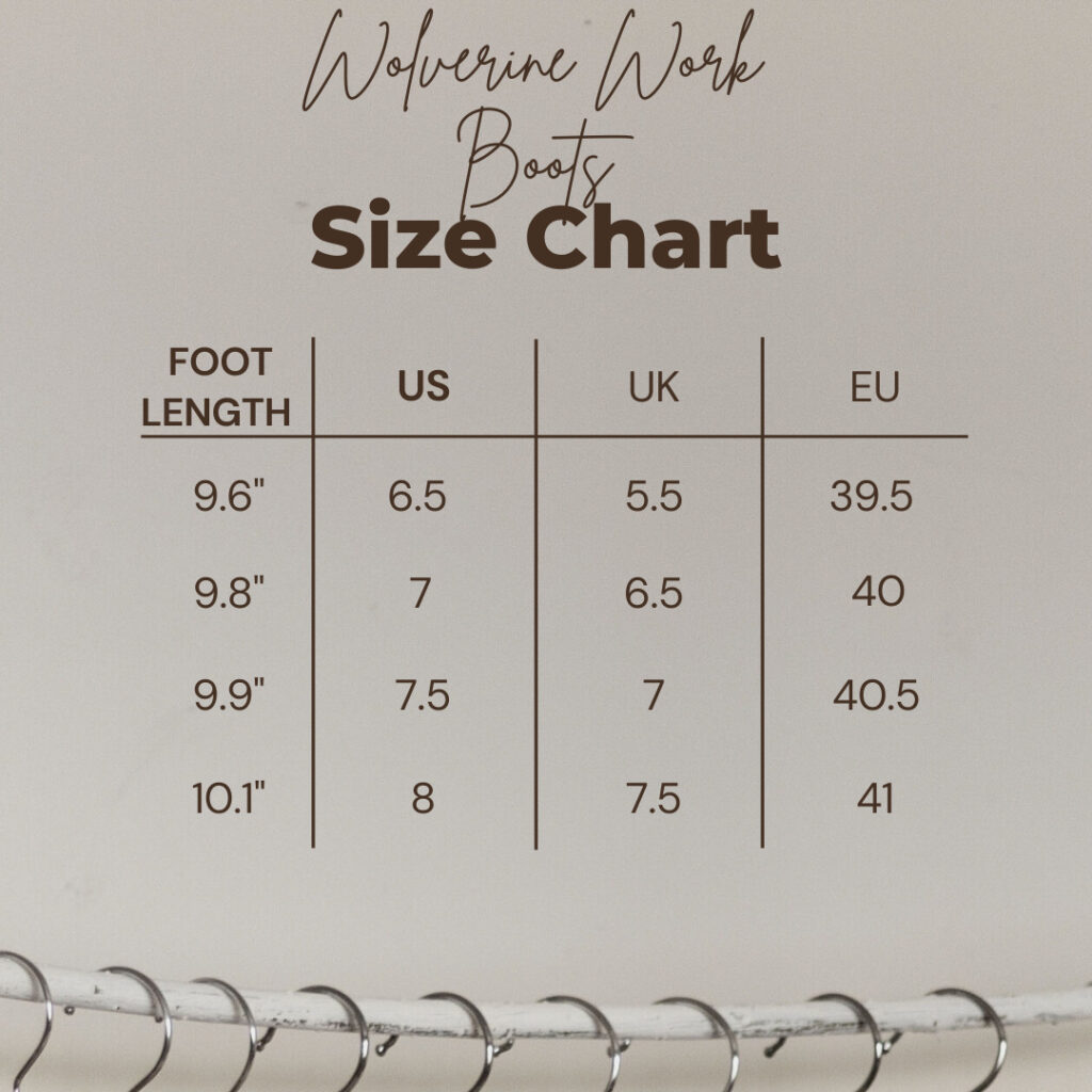wolverine work boots size chart
